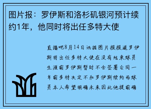 图片报：罗伊斯和洛杉矶银河预计续约1年，他同时将出任多特大使